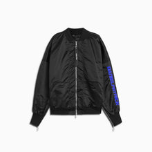Load image into Gallery viewer, DP embroidered sleeve bomber / black + cobalt